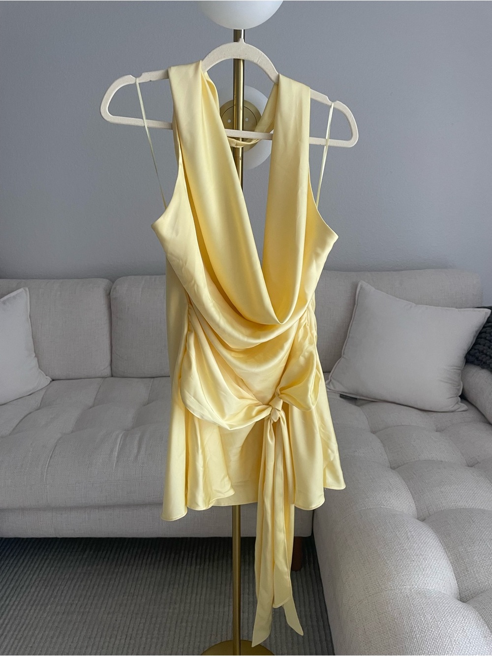 NWT Zara Satin Mini Halter Dress with Sash Butter Yellow